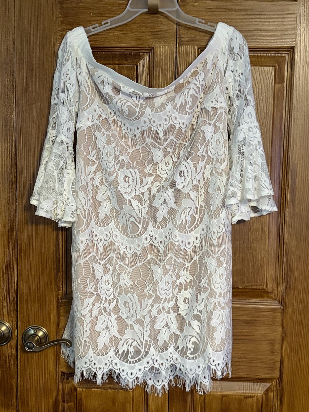 NWT Southern Fried Chics Off-Shoulder White Garden Wedding Party Lace Dress